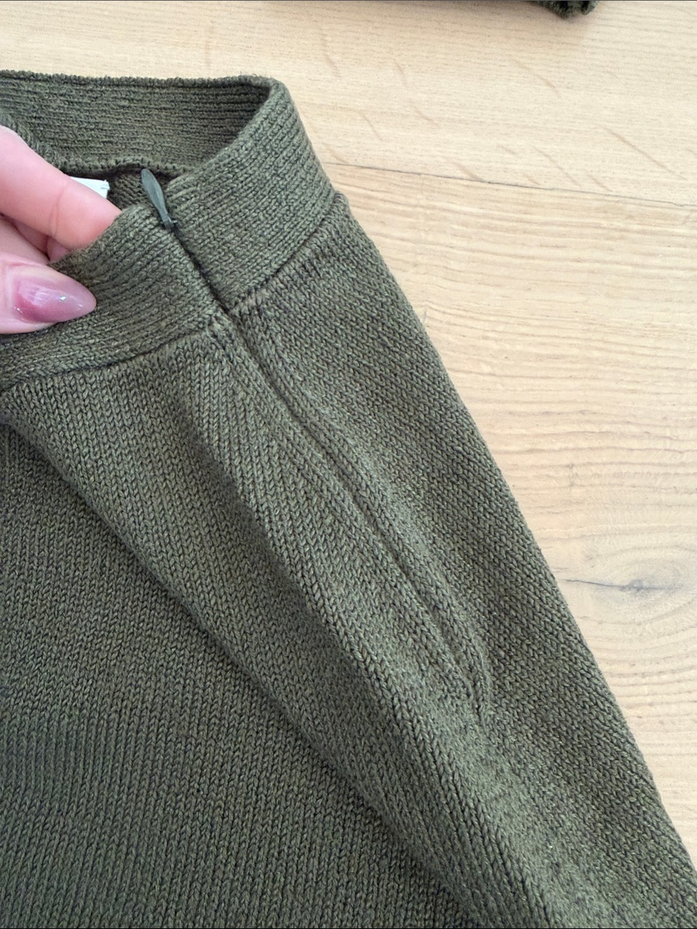 Olive Ribbed Drawstring Mini Skirt - Women's Knit Mini with matching top - Picture 3 of 8